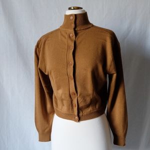 Vintage Express Caramel Brown Mock Neck Cardigan
